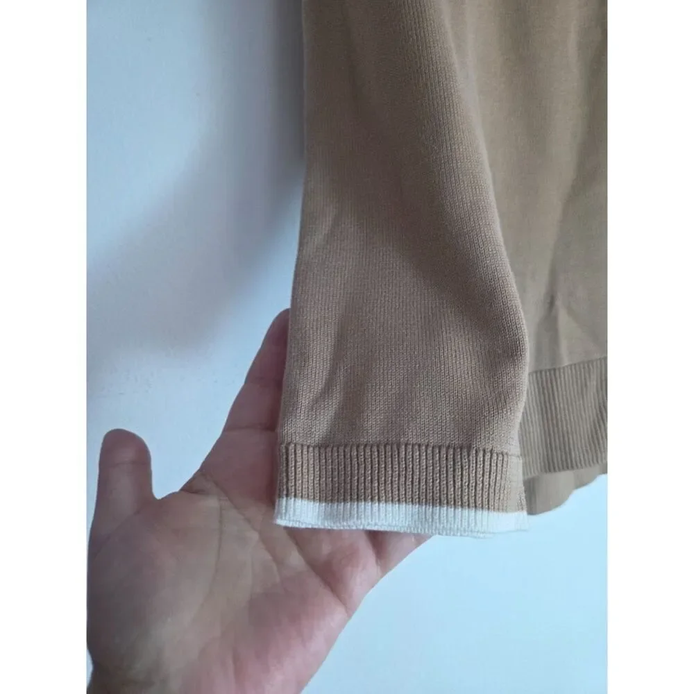Talbots Dark Beige w/White Trim Cotton Button Front Neutral Cardigan size Large